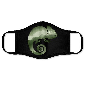 Discover green chameleon monochrome silhouette Face Masks