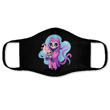 Discover skeletal figure, violet pink robe, lavender puppy Face Masks