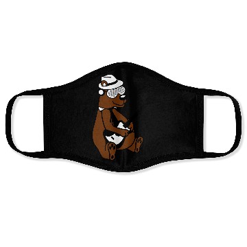 Discover Cool Sitting Grizzly Brown Bear Playing Guitar Fun Face Masks