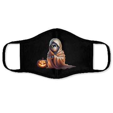 Discover Little Mummy Sitting with Pumpkin Face Masks