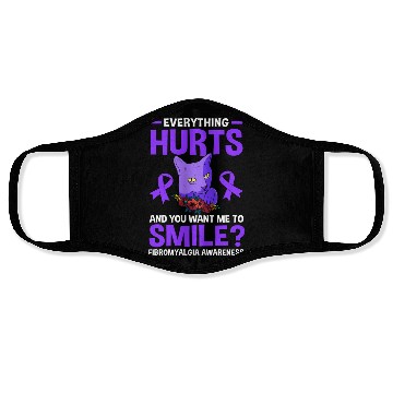 Discover Everything Hurts Cat Purple Ribbon Fibro Awareness Face Masks
