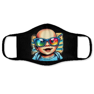 Discover Baby boy with sunglasses comic design 3 Face Masks