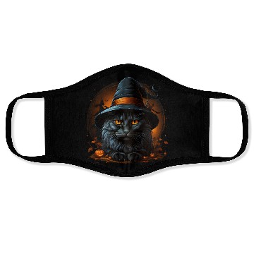 Discover Black Cat with Witch Hat Face Masks
