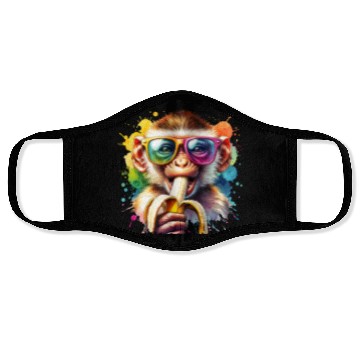 Discover Monkey with sunglasses and banana Face Masks