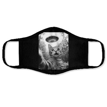 Discover Funny Cat UFO Alien Abduction Cat Selfie Meme Face Masks