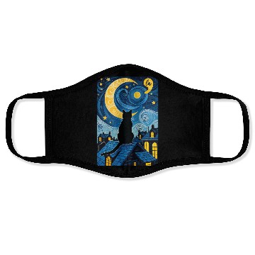 Discover Halloween Starry Night Black Cat Comma La Harris Face Masks
