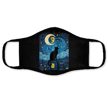 Discover Halloween Starry Night Black Cat Comma La Harris Face Masks