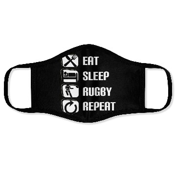 Discover Eat Sleep Rugby Repeat Funny Rugby Player Face Masks