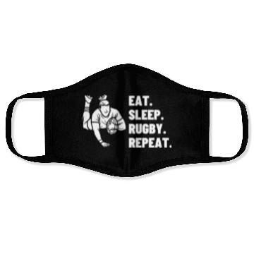 Discover Eat Sleep Rugby Repeat Funny Rugby Player Face Masks