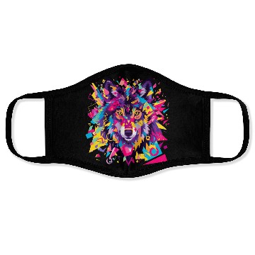 Discover Majestic Pop Art Alpha Wolf - Vibrant Cool Face Masks