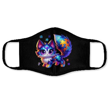 Discover funny cute puzzle fox monster Face Masks