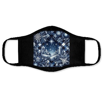 Discover flannel blue and white christmas Face Masks