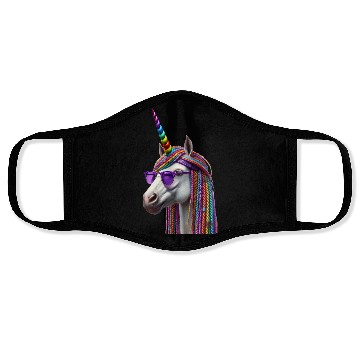 Discover Rainbow Unicorn with Braids and Sunglasses Swag Face Masks
