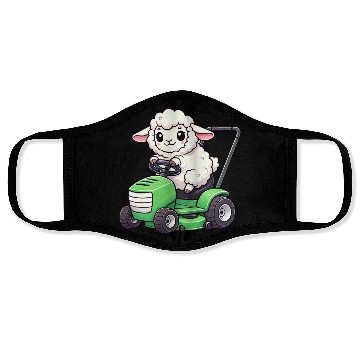 Discover Funny sheep lawn mower farmer lamb grass Face Masks