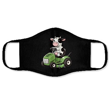 Discover Funny cow as lawn mower farmer grass Face Masks