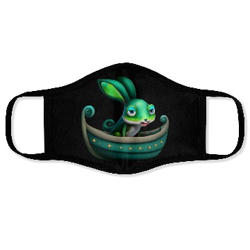 Discover Green Rabbit in a Green Boat Face Masks