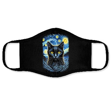 Discover Funny Starry Night Black Cat Van Gogh Art Cat Face Masks