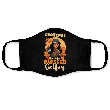 Discover Thanksgiving Golf Thankful Blessed Golfer Face Masks