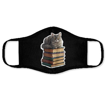Discover Grey Cat Loaf On Books Face Masks