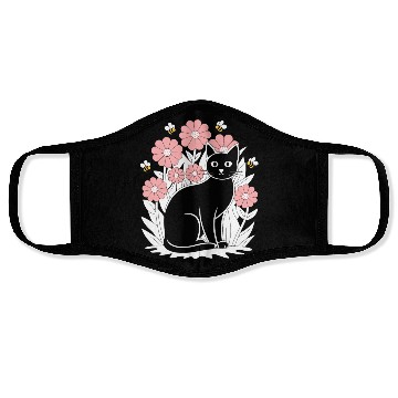 Discover Cottagecore Black Cat with Flowers and Bees Face Masks