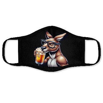 Discover Kangaroo with Glasses Drinking Beer Face Masks