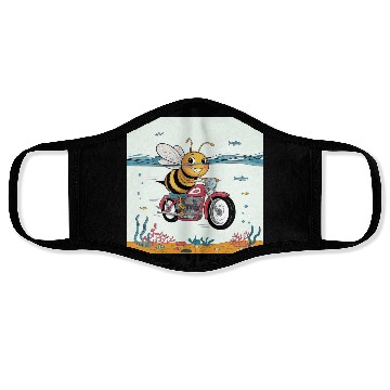 Discover Fun Bee Design Riding a Motorcycle in the Ocean Face Masks