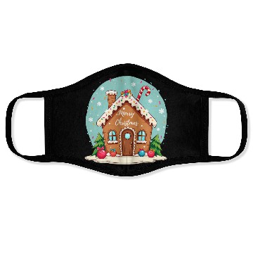 Discover Cute Gingerbread House Merry Christmas Design Face Masks