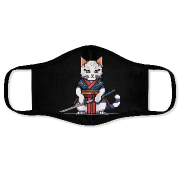 Discover Pixel Samurai Cat Warrior Face Masks