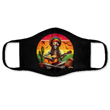 Discover Alien playing Guitar Hippie Face Masks