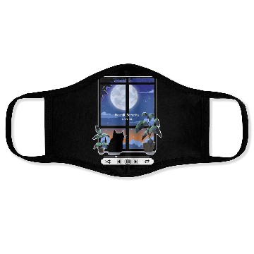 Discover Pixel Lofi Black Cat Moonlit Serenity Face Masks