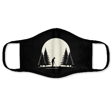 Discover Monochrome Golf Scene – Player Amongst Pine Trees Face Masks