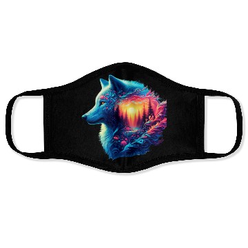 Discover Colorful Wolf and Sunset Forest Face Masks