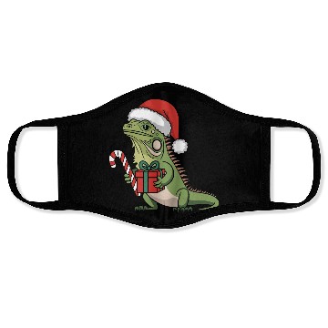 Discover Christmas Iguana Present Candy Cane Santa Hat Face Masks