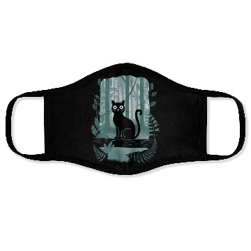 Discover Cottagecore Black Cat In enchanting Forest Face Masks