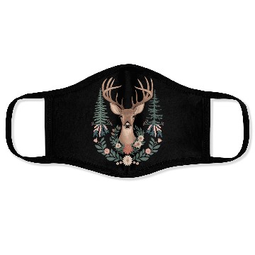 Discover Cottagecore Deer with Floral Wreath and Evergreen Face Masks