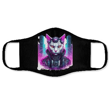 Discover Cyberpunk Feline Warrior Face Masks