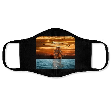 Discover Pirate ship on sea Face Masks