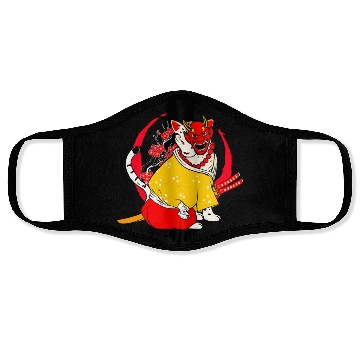 Discover Kanji Japan Katana Oni Ninja Cat Samurai Face Masks