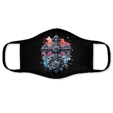 Discover Gothic Collection - Crosses Roses Pastel B/ground Face Masks