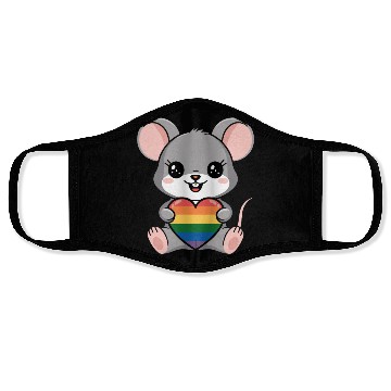 Discover LGTBQ Cute Mouse Holding Rainbow Heart Face Masks