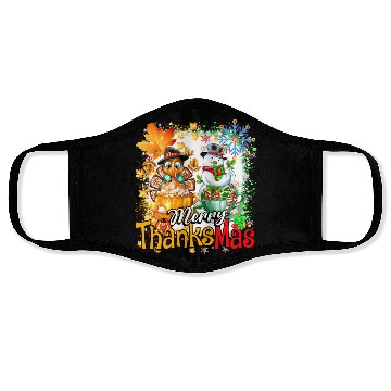 Discover Merry Thanksmas Turkey Snowman Coffee latte cup Face Masks