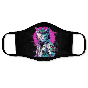 Discover Neon Cyberpunk Warrior Cat Face Masks