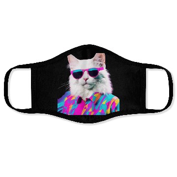 Discover Retro Disco Cat in Neon Shades Face Masks