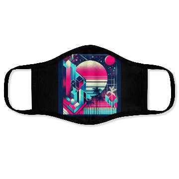 Discover "Retro Neon Cityscape: Geometric Risograph Design" Face Masks