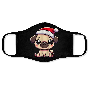 Discover Cute Christmas Pug Cartoon with String Lights Face Masks