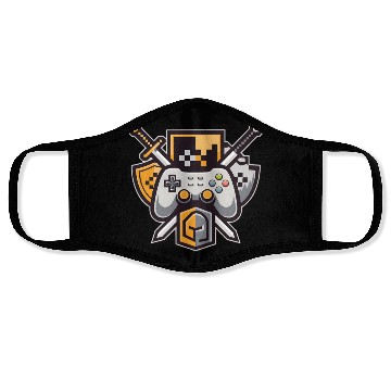 Discover Gaming Logo – Pixel Art Controller and Sword Face Masks