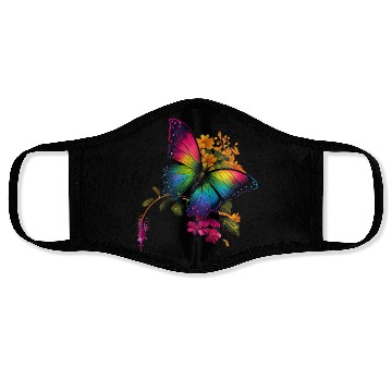 Discover rainbow butterfly on flower Face Masks