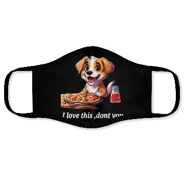 Discover doggy with pizza Face Masks