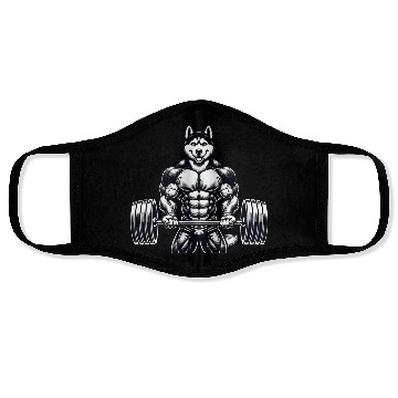 Discover Cool Husky Fitness Bodybuilder Workout Cartoon Face Masks