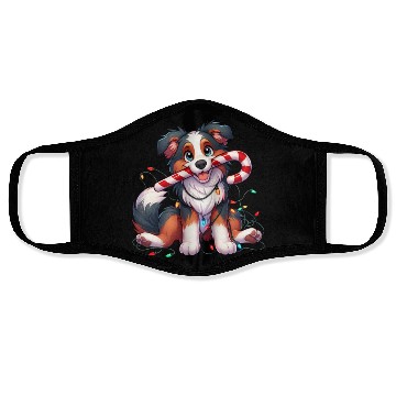 Discover Christmas Dog Australian Shepard Lights Face Masks